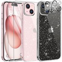 AROYI 5 in 1 Clear Glitter Case Compatible with iPhone 15 Plus Case with 2 Screen Protector and 2 Camera Lens Protector, Soft Bumper Sparkle Bling Women Girls Phone Case for iPhone 15 Plus 6.7"