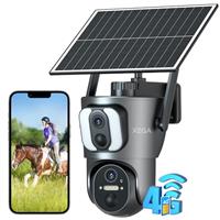 Xega 4GDual Lens Security Camera Outdoor With SIM Card, 14400mAh Solar Powered Wireless No WiFi Security Camera, 2K HD PTZ CCTV With Human Detection Spotlight Siren Alert TF Cloud Storage IP66