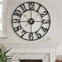 HAITANG Vintage Large Wall Clock Round Metal Silent Non-ticking Battery Operated Clocks for Living Room,Bedroom,Kitchen Decor
