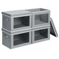 Homsorout Storage Boxes with Lids - Foldable Storage Cubes with Transparent Window Fabric Organiser Bin for Toys, Clothes, Books, Wardrobe, Closet