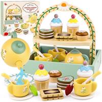 Airlab Wooden Tea Set for Toddlers, Afternoon Tea Party for Children, Pretend Toy Kitchen Accessories for Kids Role Play, Play Food Birthday Gift for 3-6 Years Old Girls Boys