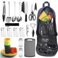 Berglander Camping Cooking Utensils Set 23 Piece, Camping Essentials Camping Accessories Gear Must Haves Camper and BBQ Utensils for Travel, Picnics, Camping, BBQ, Party and Other Outdoor Activities