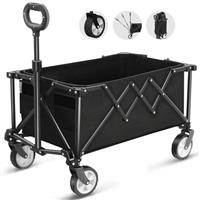 HOFTME Foldable Cart on Wheels, Folding Wagon 220LBS/100kg Large Capacity All Terrain Wheels with Adjustable Handle & Cover Bag, Picnic Transporter for Holiday Shopping Outdoor Camping Garden Beach