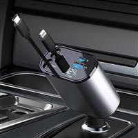 Aimtel Retractable Car Charger 60W,Car Phone Fast Charger,Retractable Cables (2.6Ft) and 2 USB Ports Car Charger Adapter Compatible with iPhone 14/Pro Max/13/12/11/iPad,Galaxy S23/S22,Google/Huawei