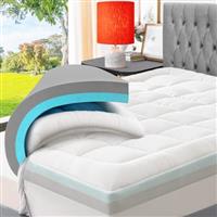 ELEMUSE Dual-layer Memory Foam Mattress Topper with Bamboo Pillow Top Cover for Back Pain Relief, wi