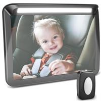 Zacro LED Baby Car Mirror - 3 Brightness Baby Rear View Car Mirror for Backseat with Remote Control - 360 Rotatable Rear Facing Baby Mirror with Dual Strap and Buckles, Shatterproof, Convex Mirror