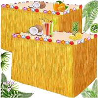 9 FT Luau Grass Table Skirts, Hawaiian Luau Grass Skirts Natural Table Skirt for Luau Party Hawaiian Party Birthday Tropical Beach Party Decorations Supplies, 9 FT x 2.5 FT
