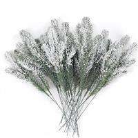 HBell 24Pcs Snowy Artificial Pine Needles Branches Twigs 24cm Fake Frosted Pine Picks Greenery Stems Christmas Tree Pick Winter Faux Fir Sprays Twig for Crafts Christmas Wreaths Season Decor