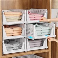 SNSLXH 8 Pack Stackable Closet Storage Boxes, Multifunctional & Foldable Closet Organizer for Bathroom Kitchen Laundry Room Wardrobe Storage, Space-Saving Wardrobe Drawer Organizer, White