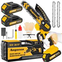 Brushless Mini Chainsaw Cordless 6 Inch, Electric Saw Battery Chainsaw Chain Saws with 2 2.0Ah Battery and 2 Super Chains, Small Chainsaw Power Tools for Cutting Trees, Cut Wood, Tree
