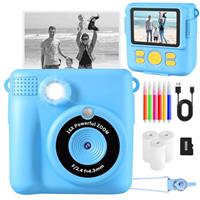 CHRERNA Kids Camera, Instant Camera for Kids with Print Photo Paper,1080P HD Kids Digital Camera with 32GB SD Card & Color Pens, Kids Instant Print Camera Toy Birthday Gifts for 3-14 Year Old