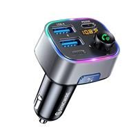 SYNCWIRE Bluetooth 5.3 FM Transmitter for Car, 48W Max Dual USB Car Charger Adapter, Wireless Radio, LED Display, Hands-Free Calling, Music Player Adapter Support 64G USB Drive, Light Switch, Blue