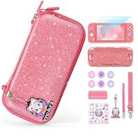 innoAura Switch Lite Case,15 in 1 Accessories Bundle with Screen Protector, Game Case, Cute Pendant & Thumb Caps (Mermaid Pink)