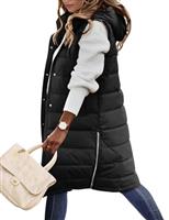 Svanco Women Long Gilet Jacket Winter Coat Hooded with Pockets Zip Quilted Vest Sleeveless Waistcoat Warmer for Ladies