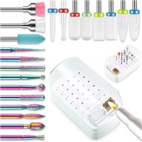 19pcs Nail Drill Bits Sets, 3/32 Inch Diamond Cuticle Electric Nail File and Ceramic Acrylic Gel Nail Bit Kit, Acrylic Nail Art Tools, Carbide Cuticle Remover Bits for Manicure Pedicure, Home Salon