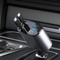 Aimtel Retractable Car Charger 60W,Car Phone Fast Charger,Retractable Cables (2.6Ft) and 2 USB Ports Car Charger Adapter Compatible with iPhone 14/Pro Max/13/12/11/iPad,Galaxy S23/S22,Google/Huawei
