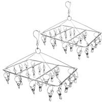 XYUXWLG Sock Hanging with 24 Pegs - Stainless Steel Sock Hanger Drying Rack with Swivel Hook - Windproof Laundry Hanger for Underwear, Baby Clothes and Hats