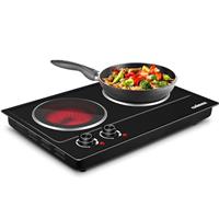 CUSIMAX Electric Ceramic Hot Plate, Hot Plates for Cooking, Portable Electric Hob, Double Infrared Cooktop