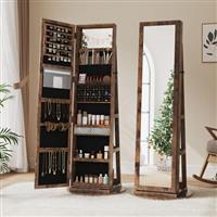 Dripex White Jewelry Organiser Mirror Wardrobe, 360 Swivel Jewelry Storage, Lockable, 3 in 1 Free Standing Mirror with Storage Shelves