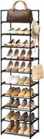 SPUSEN 10 Tier Shoe Rack, Shoe Storage Organizer with Hooks,Fit 20-25 Pairs Shoes,Metal Tall Shoe Shelf for Closet,Entryway,Garage,Bedroom,Cloakroom