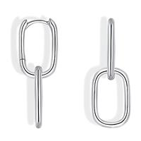 Cangall Convertible Link Earrings for Women, 925 Sterling Silver Double Oval Hoop Earrings, Paperclip Link Chain Earrings, Hypoallergenic Small Silver Sleeper Earrings with Geometric Drop Earrings