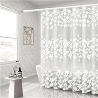 WOODFIB Shower Curtain, 100% PEVA Waterproof Anti-Mould Proof Resistant, Quick-Drying, Washable Bathroom Curtain, Includes 12 Pcs Curtain Hooks