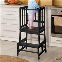 Toddler Kitchen Nursery Step Stool for Kids Toddlers Children,Standing Tower for Kitchen Counter, Mothers Helper Kids Learning Stool,Made of Natural Solid Bamboo Black