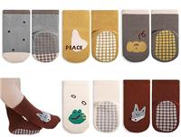 Exemaba Baby Socks with Grips for Girls Boys 5 Pairs Cute Animal Cartoon Toddler Kids Anti-Slip Socks
