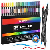 VividHues Dual Tip Acrylic Paint Pens, 38 Colours Acrylic Markers Pens Permanent Paint Markers Set with Fine & Brush Tip for Rock Painting, Glass, Ceramics, Wood, Plastic, Card Making, DIY Crafts