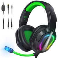 Krysenix PG2 Gaming Headset for PS4/PS5/PC/Xbox One, Ergonomic Design Over Ear with AI Stereo Microphone Sound, Computer Headset with 3.5mm Jack & RGB Light White/Green