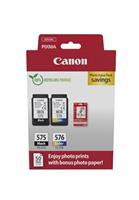 Canon Ink & Paper Multipack - PG-575/CL-576 Genuine Printer Ink Cartridges 2 Pack (1 x Black, 1 x Colour) & 4x6 Photo Paper (50 x Sheets)