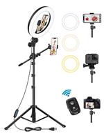 LUXSURE Ring Light with Tripod Stand & Phone Holder, Overhead 10.5" Ring Light Overhead Camera Phone Mount with Remote Ringlight for Makeup YouTube Video Tiktok