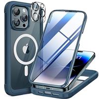 Miracase Magnetic Case for iPhone 14/15/16/16e Series Glass Case Compatible with MagSafe, [Built-in Glass Screen Protector] Full Body Case A005