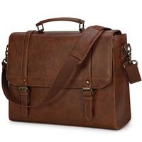 IGOLUMON Messenger Bag Waterproof Leather Laptop Bag 15.6 Inch Briefcase for Men Vintage Satchel Bag Shoulder Notebook Work Bag Brown