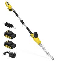 Cordless Pole Hedge Trimmer, PHIWOS 2.0Ah Battery and Charger Include Electric Hedge Cutter with Telescopic Extendable Reach Dual Action Blades, 90 Adjustable Trimmer (1Battery)