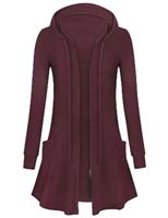 Flikity Womens Longline Hoodies Zipper up Knee Length Cardigan with Large Pockets Long Sleeve Tunics Casual Work Clothes Ladies Lightweight Jackets M-2XL