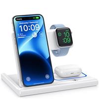 Charging Station,Foldable Wireless Charger Docking Station,EXW for Apple Charging Station for iphone15 14 13 12 11 Pro & Max Series, AirPods Pro/3/2, Apple Watch (Not Adapter)-White