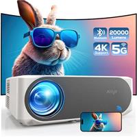4K Projector, AKIYO 20000 Lumen WiFi 6 Bluetooth Full HD 1080P Outdoor Projector, Zoom Function, 300" Display Home Theater Movie Projector, Compatible with TV Stick/HDMI/USB/iPhone/Android/Smartphone