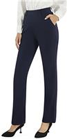 AFITNE Straight Leg Trousers with Pockets for Women UK 29''/31''/33'' - Ladies Stretchy Business Office Casual Bootcut Flared Yoga Pants Pull On Womens Smart Trousers