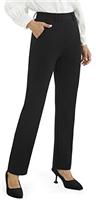 AFITNE Straight Leg Trousers with Pockets for Women UK 29''/31''/33'' - Ladies Stretchy Business Office Casual Bootcut Flared Yoga Pants Pull On Womens Smart Trousers