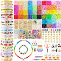 Mactoou 12000+ PCS Bracelet Making Kit, 24 Colors Polymer Clay Beads for Jewelry Making, 6mm Heishi Beads Set, 3mm Glass Seed Beads with Letters Beads for Bracelet Necklace, Present for Girls