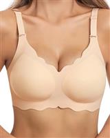 HORISUN Bras for Women No Underwire V Neck Scalloped Wireless Bralettes with Soft Support Comfort Full Coverage Seamless Bra