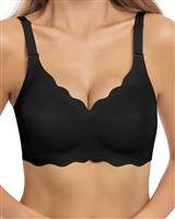 HORISUN Bras for Women No Underwire V Neck Scalloped Wireless Bralettes with Soft Support Comfort Full Coverage Seamless Bra