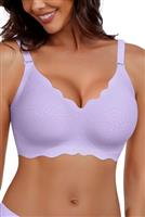 HORISUN Bras for Women No Underwire V Neck Scalloped Wireless Bralettes with Soft Support Comfort Full Coverage Seamless Bra
