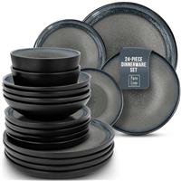 24 Piece Dinner Sets for 6 People - Beautiful Mediterranean Style Stoneware Dinner Set for 6 - Dishwasher & Microwave Safe Plates and Bowls Set for 6 - Dinnerware Sets by Pure Living in Deep Blue