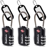 SharkByte 527 TSA Suitcase Locks - 1, 2, 3, 4 Pack 3-Dial Security Travel Combination Padlock, Flexible Cable Travel Lock for Suitcases Luggage Case Travel Bag Gym Locker Code Padlock