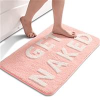 QJHOMO Get Naked Bath Mat Beige Bathroom Mats, Non Slip Bath Mats for Bathroom, Colourful Letters Soft Microfiber Bathroom mat, Machine Washable Rug