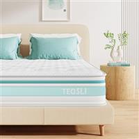 TeQsli Double Mattress, 4FT6 7-Zone Gel Memory Foam Pocket Sprung Hybrid Mattress, 10 Inch Orthopedic Mattress Medium Firm for Pressure Relief and Motion Isolation, Double (135x190x25cm)