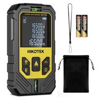 NIKOTEK Laser Measure Device, Laser Distance Meter IP54 Portable Digital Measurement Tool Range Finder with Bubble Levels and 4 Line Black LCD Display (2*Battery Include)