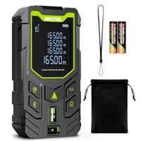 NIKOTEK Laser Measure Device, Laser Distance Meter IP54 Portable Digital Measurement Tool Range Finder with Bubble Levels and 4 Line Black LCD Display (2*Battery Include)